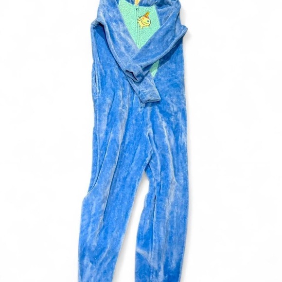 Disney Other - Disney Stitch Kids Plush Fleece Hooded Union Suit One Piece Pajamas Blue Scrump